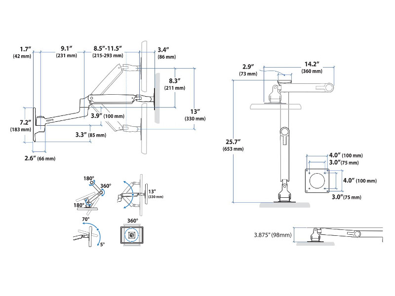 Ergotron 45-243-126 Zeichnung LX Arm Wandhalter