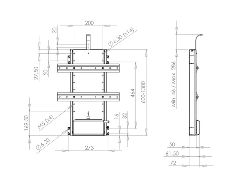 VENSET TS700A elektrischer Einbau TV Lift, 700mm Hub Maße