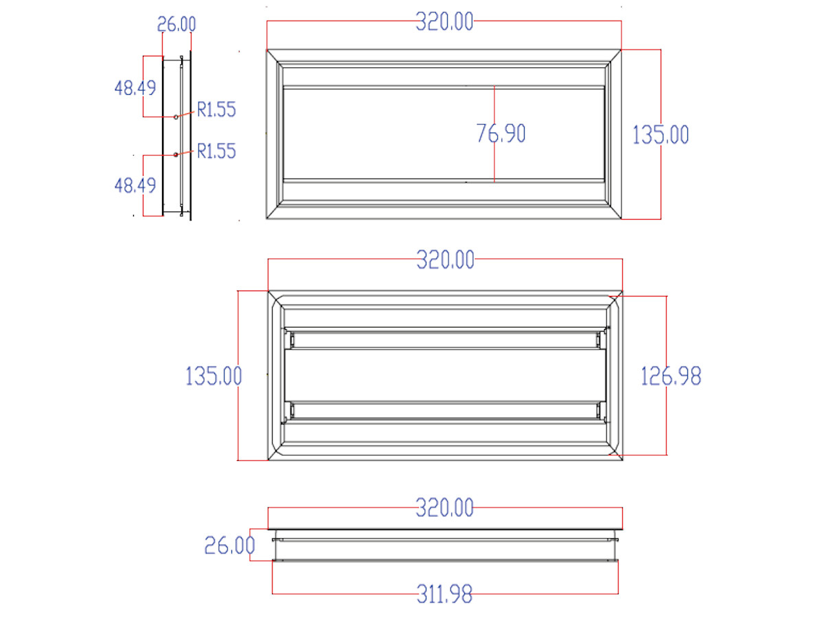 TecLines TKD009E Tisch Kabeldurchführung 135x320mm, Alu eloxiert Maße