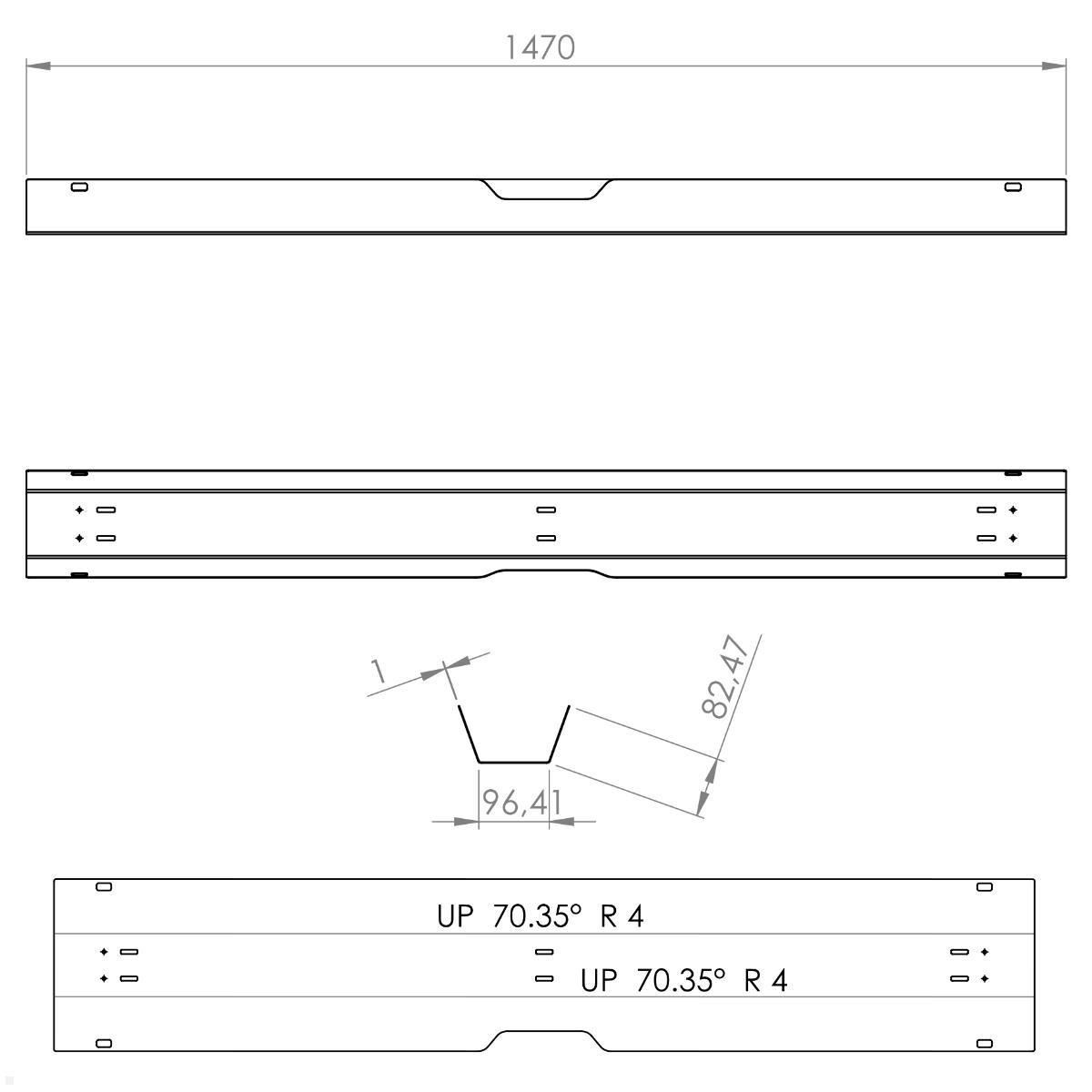 TecLines TKK010B Kabelkanal Schreibtisch aufklappbar 147 cm, schwarz, technische Zeichnung