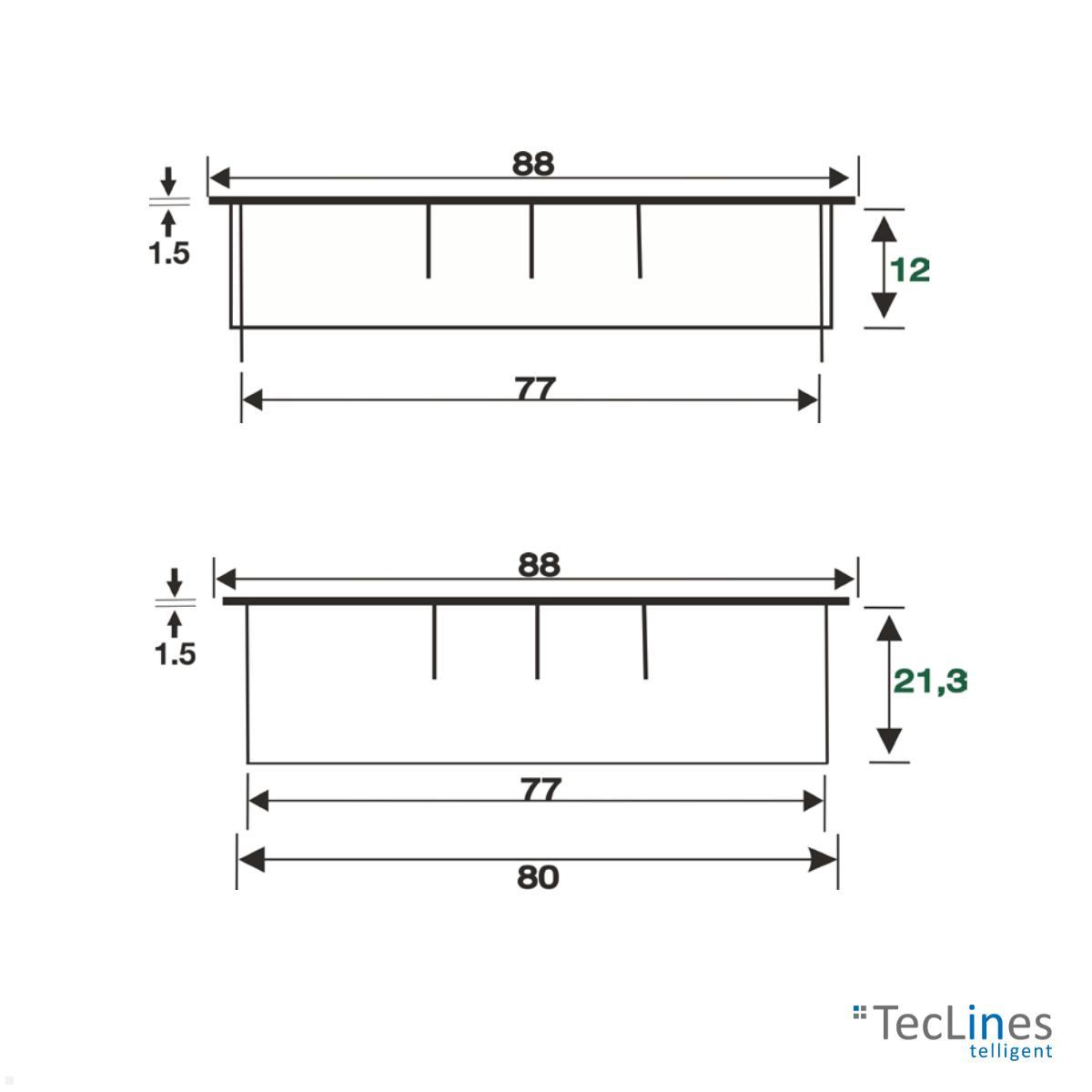 TecLines TKD002E Tisch Kabeldurchführung rund 80mm, Edelstahl Optik technische Zeichnung