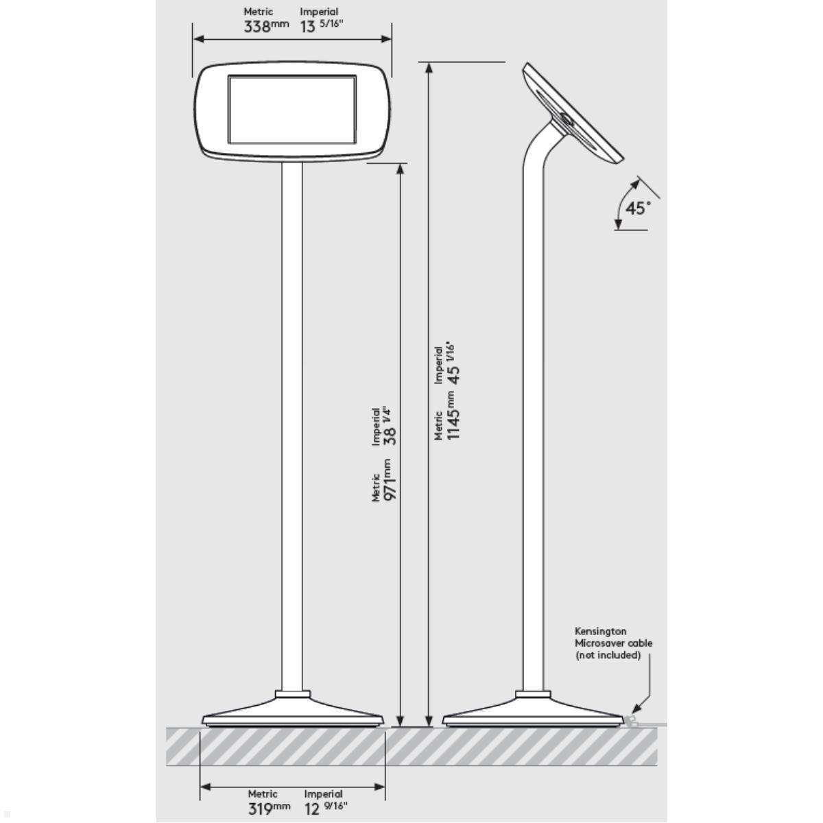 Bouncepad FLOORSTANDING Tabletständer Apple iPad 10.9 (10. Gen.), weiß, Abmessungen