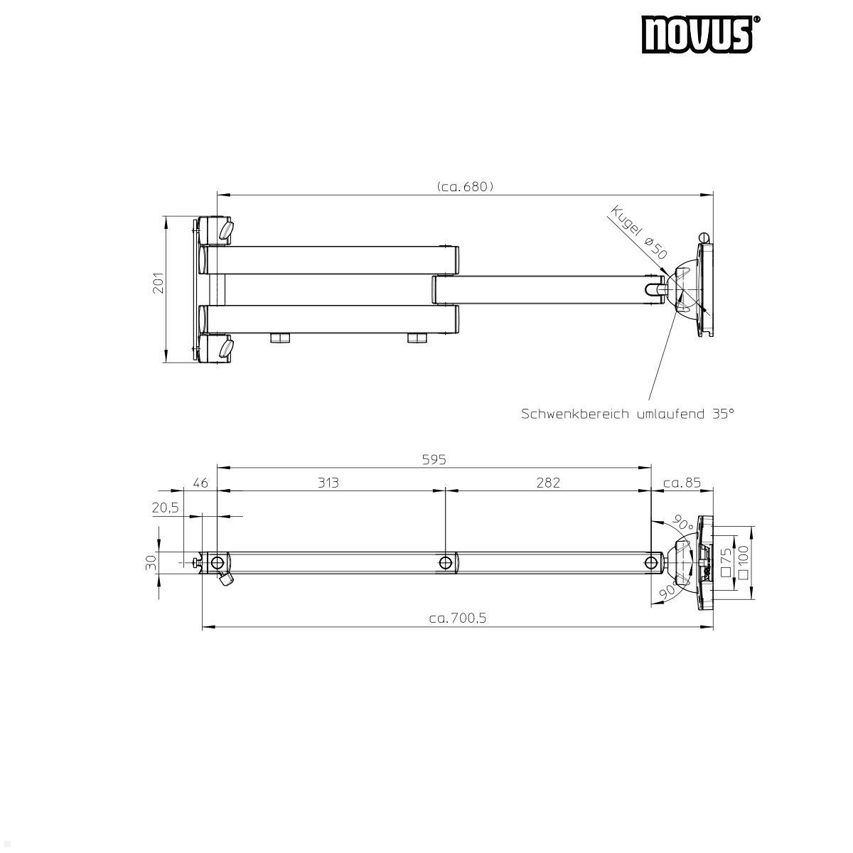 Novus TSS Faltarm III XL 700 PM für gerade Profile (965+0119+014) technische Zeichnung