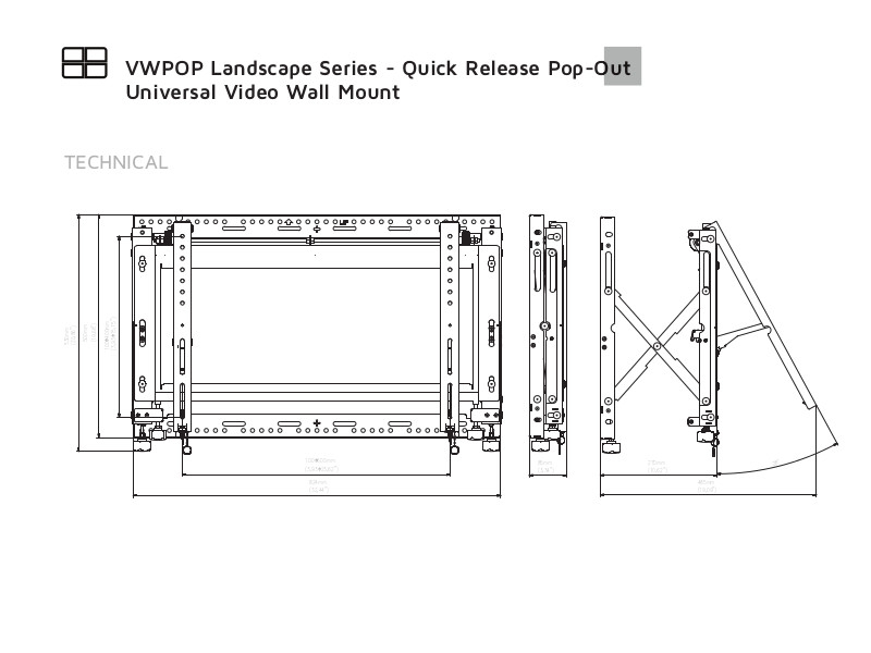 Edbak VWPOP65-L Videowall Wand Halterung, 42 - 65 Zoll Technische Zeichnung