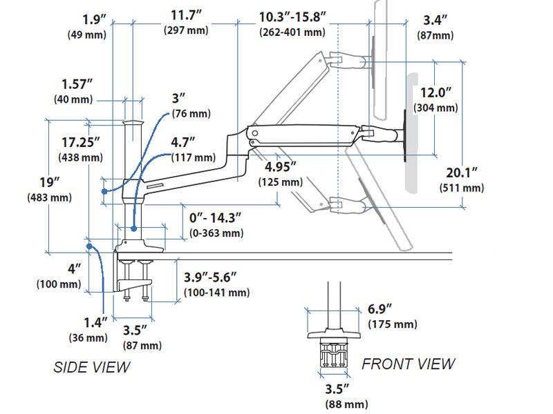 Ergotron 45-360-026 LX Sit-Stand Desk Mount LCD Arm Maße