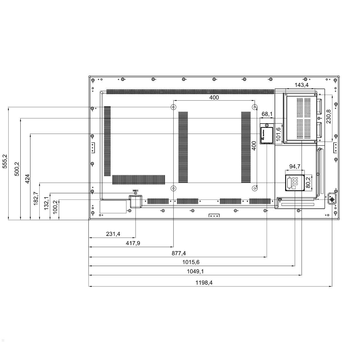 Clevertouch CM Digital Signage Display 55 Zoll LED 4K UHD (1290019EXP), technische Zeichnung Rückseite