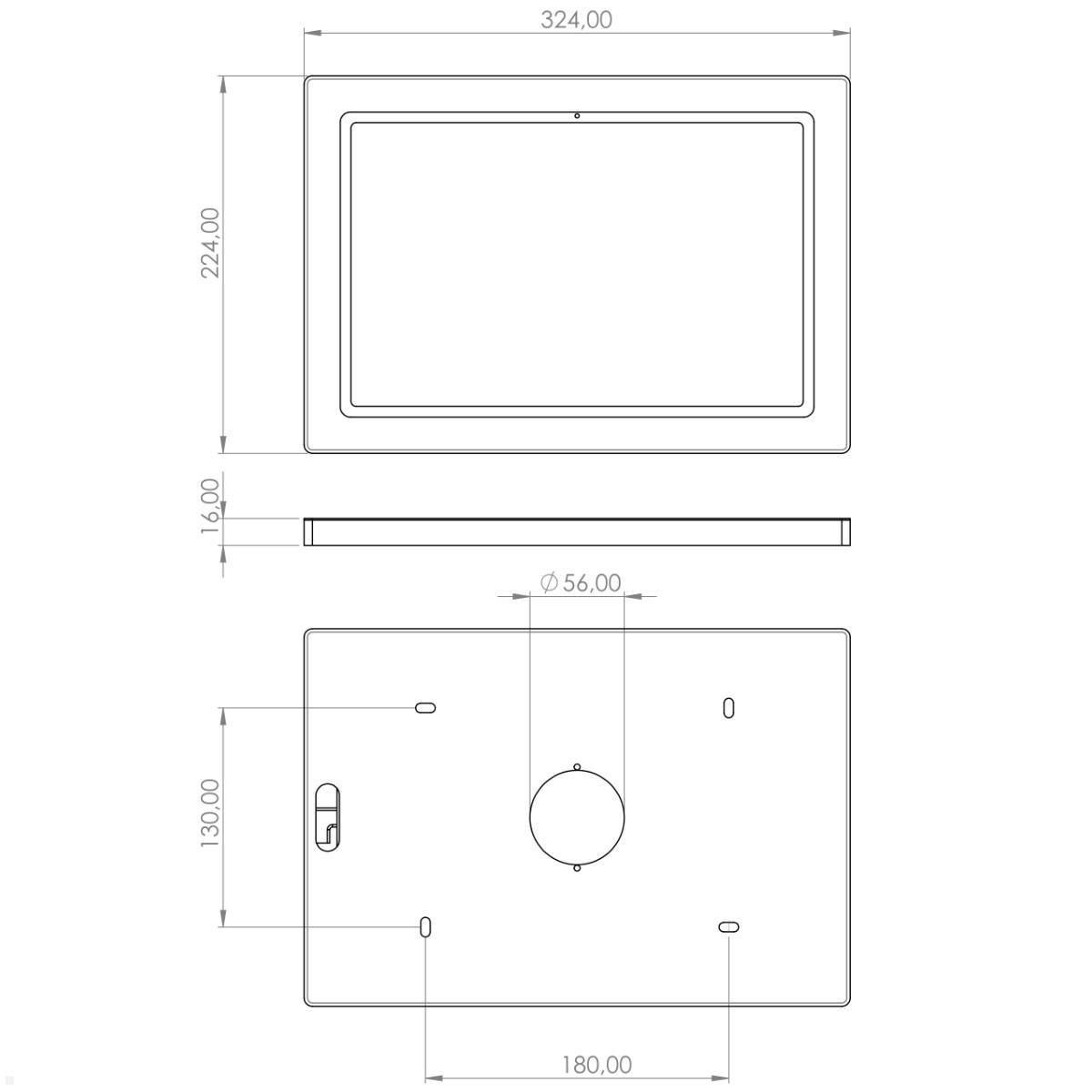 TabLines TWH040W Tablet Wandhalterung für Samsung Tab S8+ 12.4, weiß, technische Zeichnung