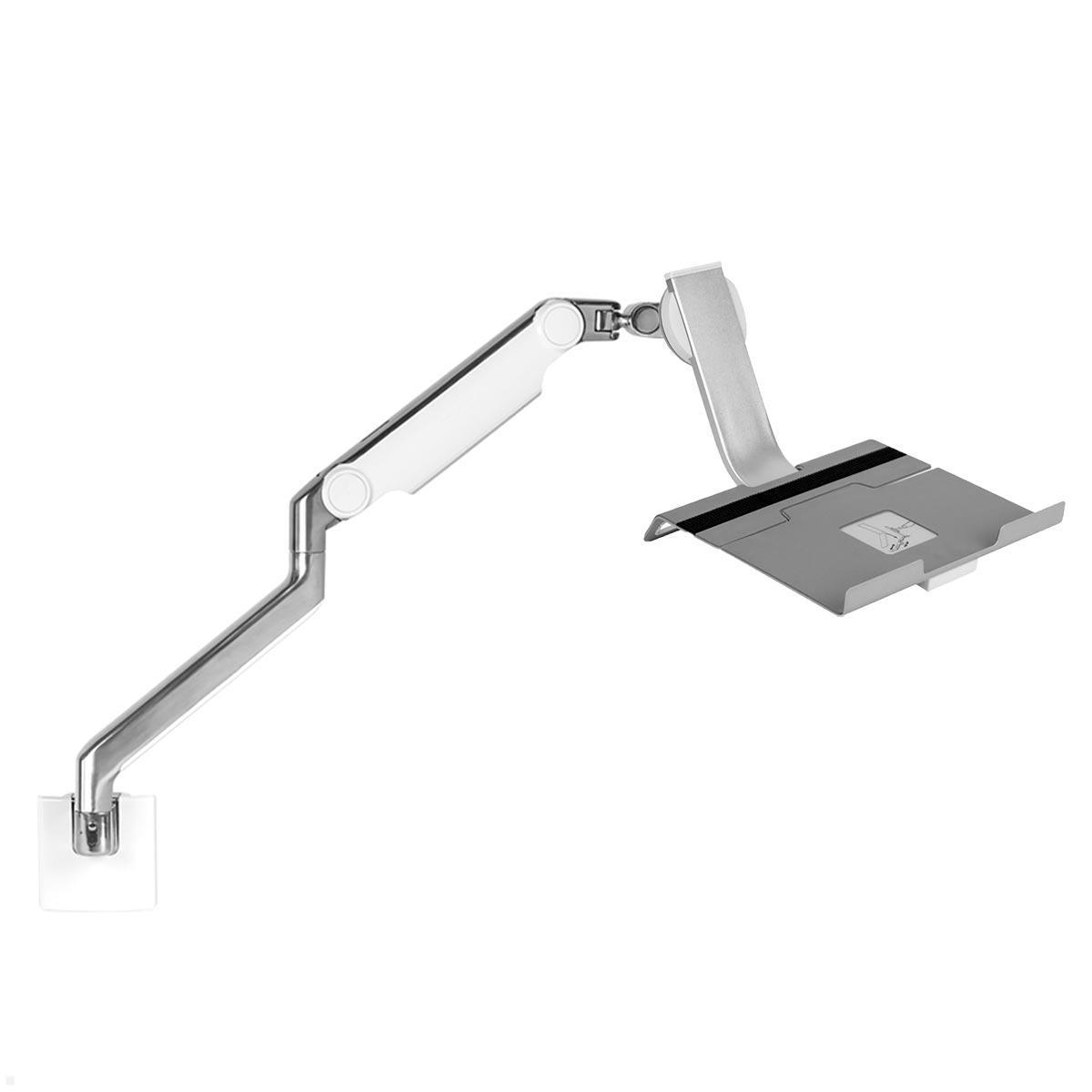 Humanscale M2.1 Laptop Wandhalterung mit Schwenkarm schräg, weiß, Ablage