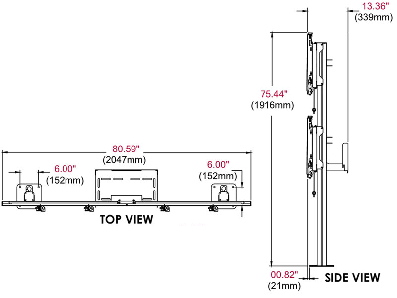 peerless Modulare Videowand-Standhalterung DS-S560-2X2 Front und Seite