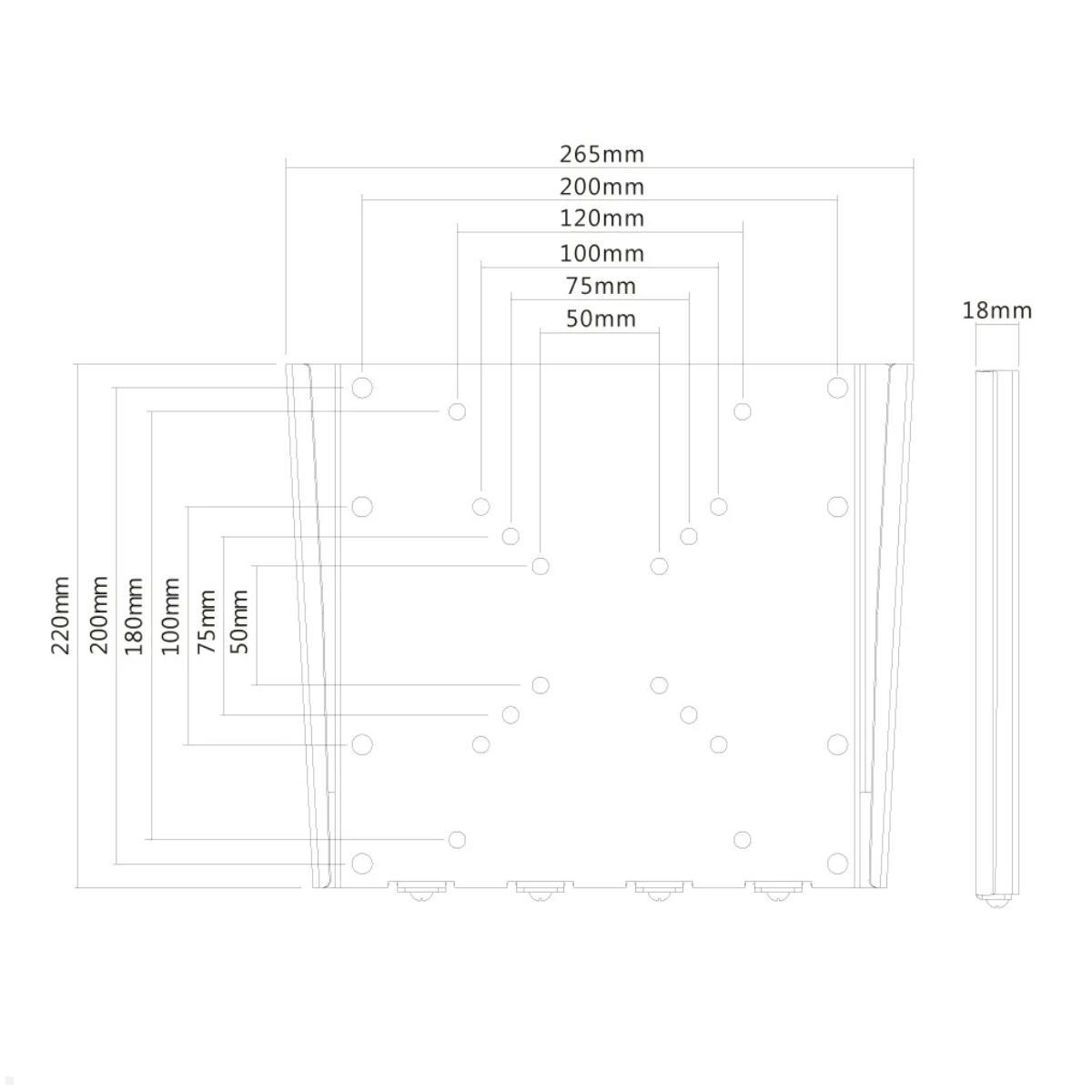 Neomounts FPMA-W110 flache Monitor Wandhalterung 10-40 Zoll, technische Zeichnung