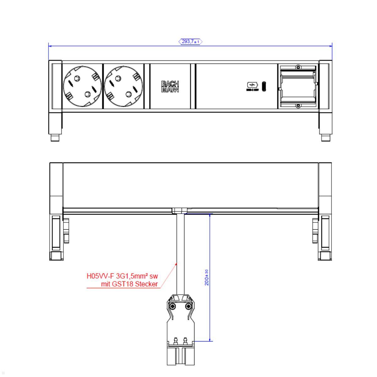 Bachmann DESK 2 2x Steckdose 1x USB-C Charger 60W 1x CM (902.937), Maße