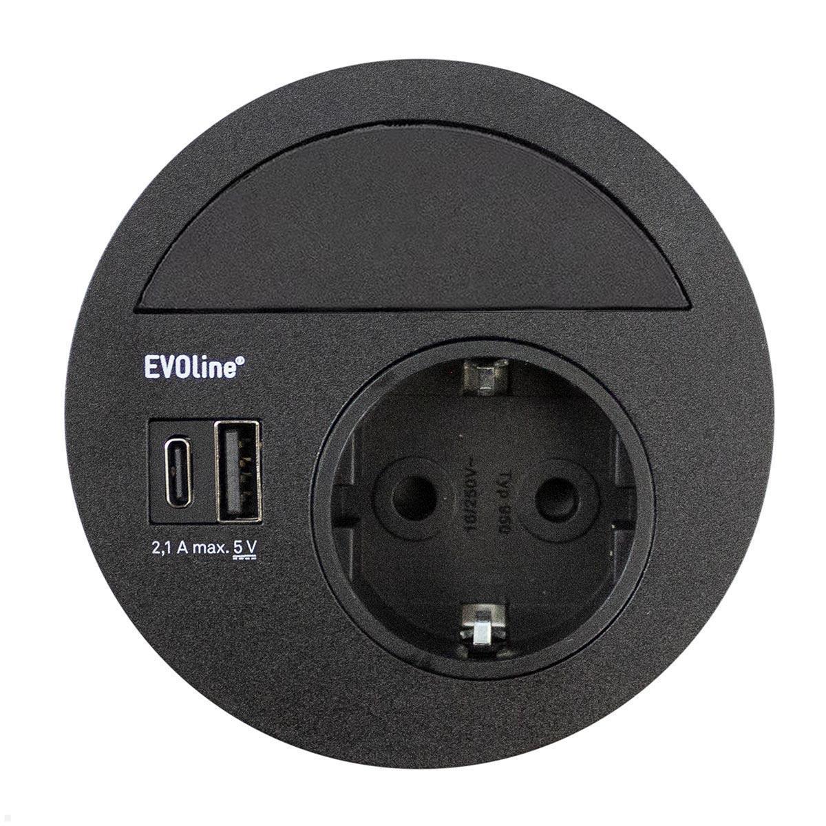 EVOline Circle80 Einbausteckdose mit USB-Doppelcharger A/C, Blende geschlossen, schwarz