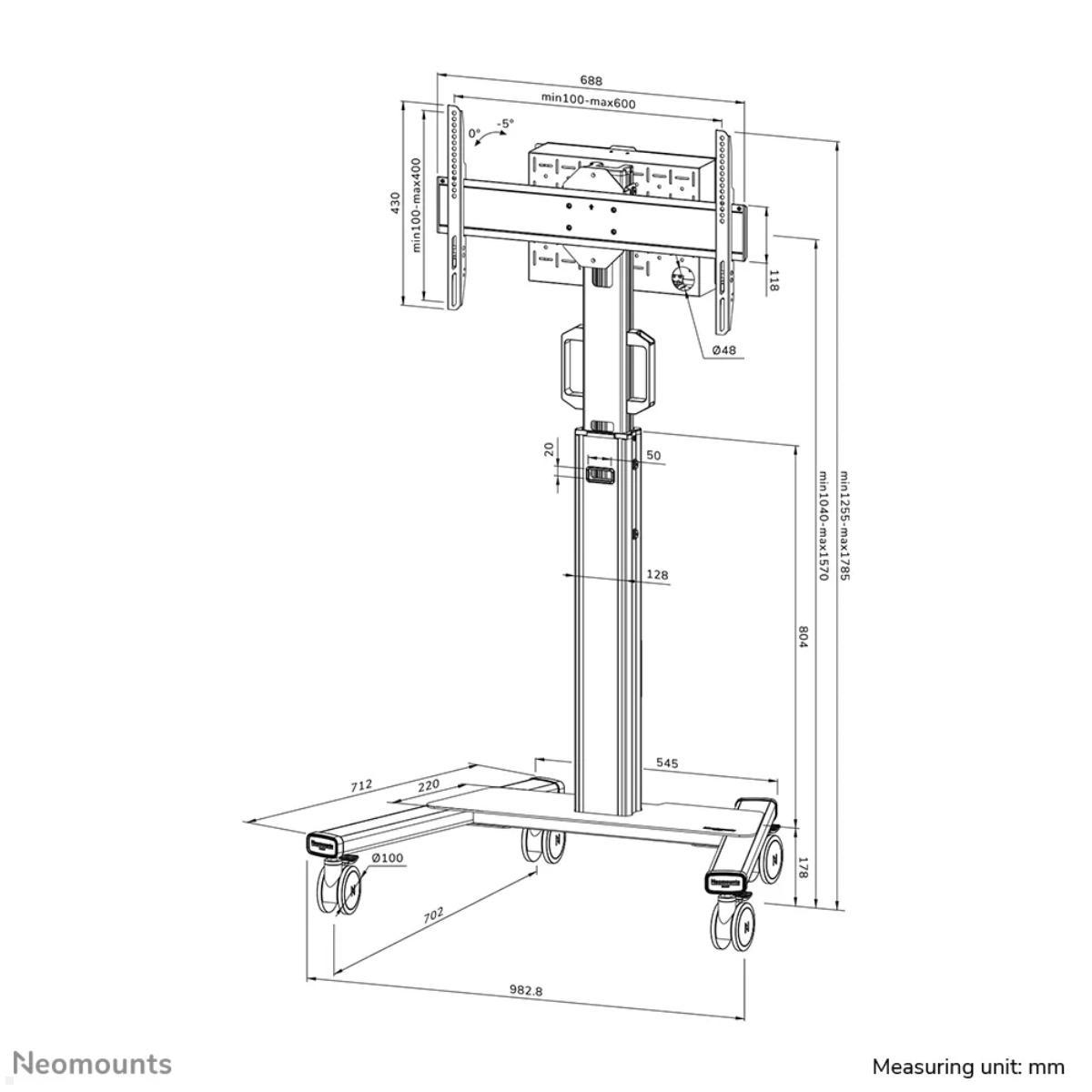 Neomounts FL50S-825BL1 mobiler Bodenständer für 37-75 Zoll Bildschirme, Skizze