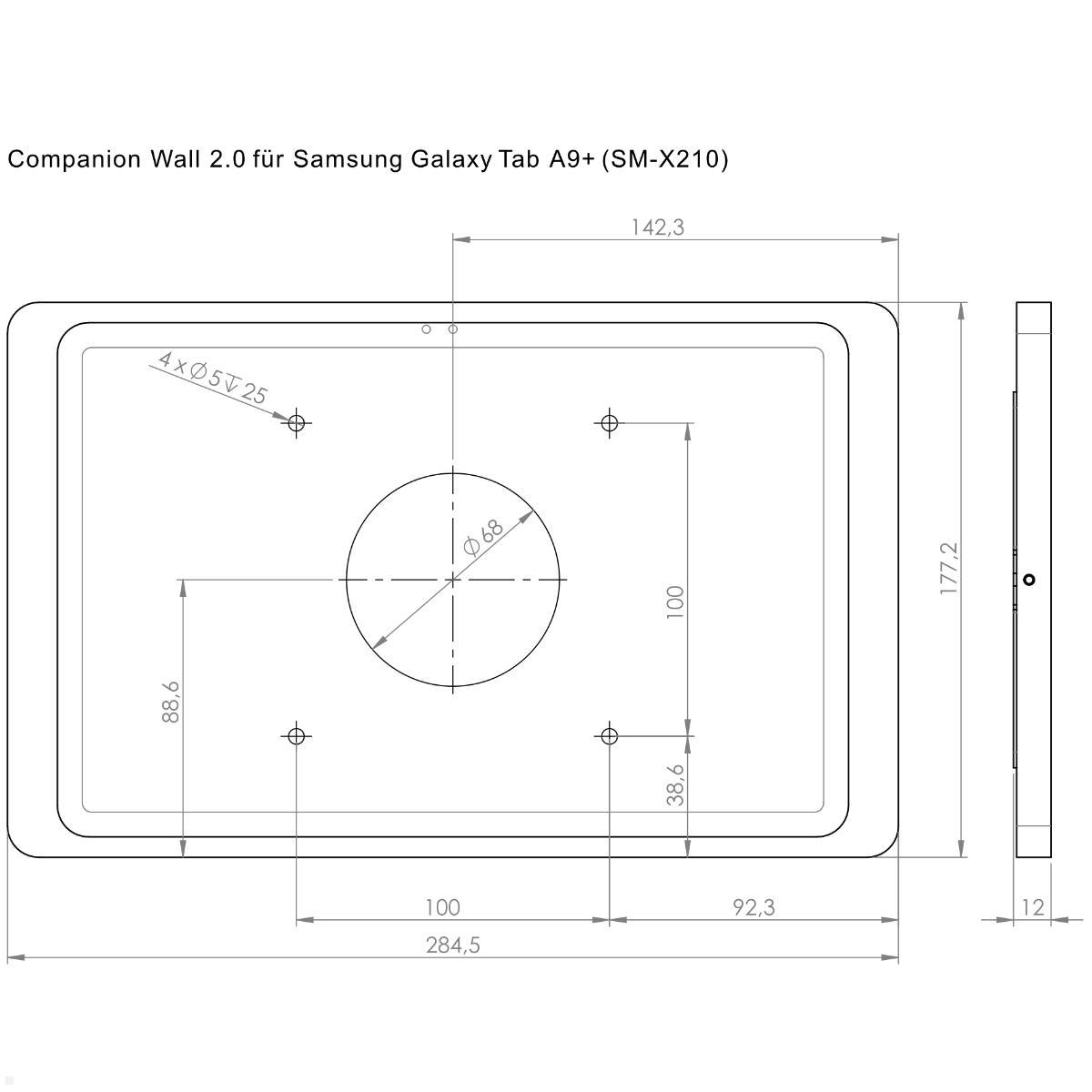 Displine Companion Wall 2.0 Wandhalter für Samsung Tab A9+ 11.0, weiß, technische Zeichnung