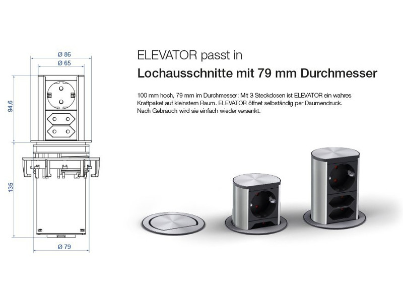 Bachmann ELEVATOR Steckdose 928.005 Maße