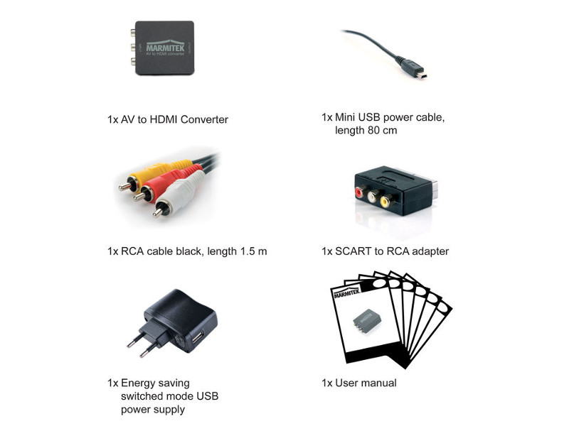 Marmitek Connect AH31 RCA / SCART auf HDMI Konverter Lieferumfang