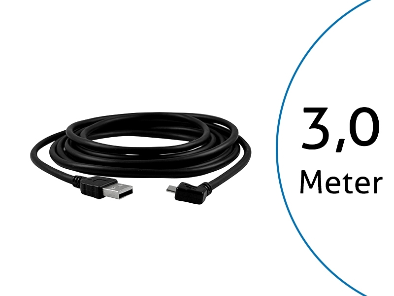 TecLines TUC003B USB Kabel 3m von Micro-B-Stecker 90° gewinkelt auf Typ A Stecker, schwarz