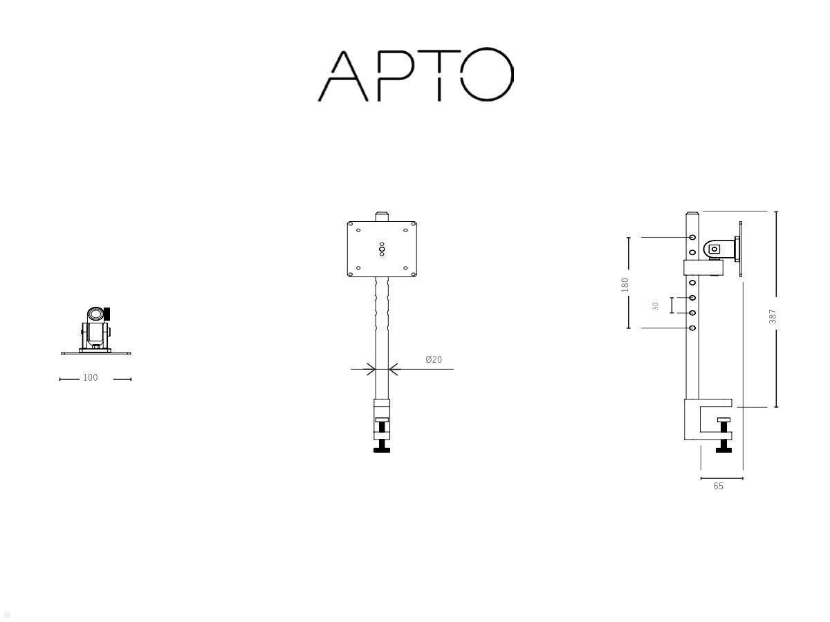 APTO Tisch Monitorhalterung bis 27 Zoll mit Tischklemme, mattschwarz technische Zeichnung