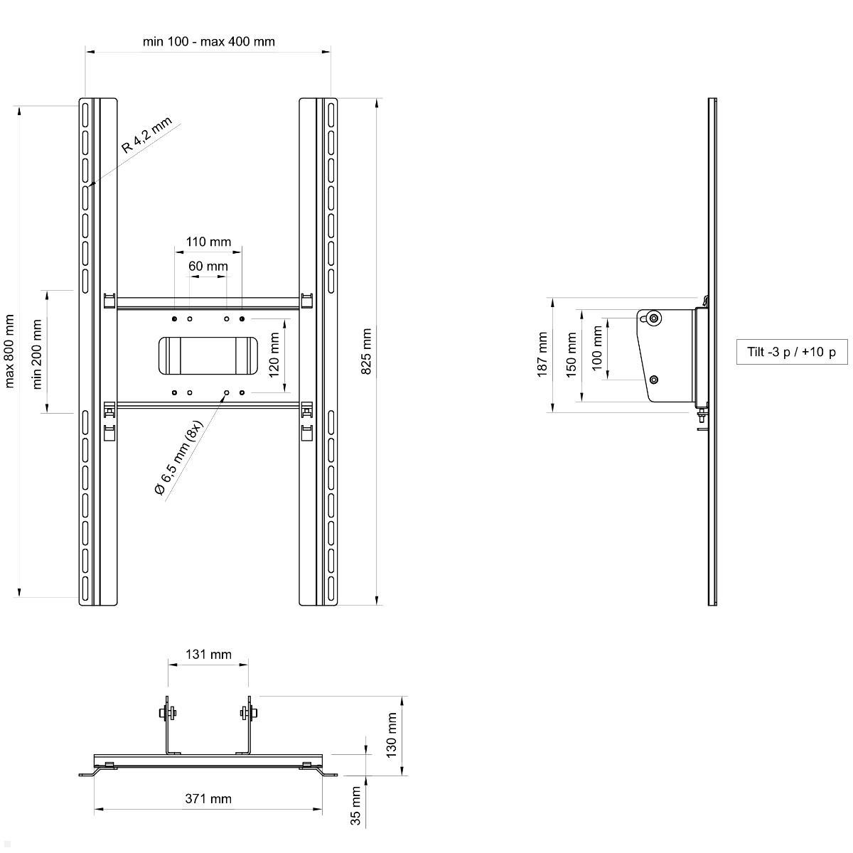 SMS Flatscreen H2 Unislide Vertical PL210240 schwarz, technische Zeichnung