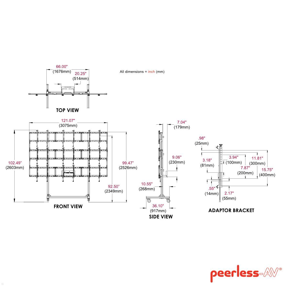 peerless DS-C555-3X3 portabler Videowand-Wagen