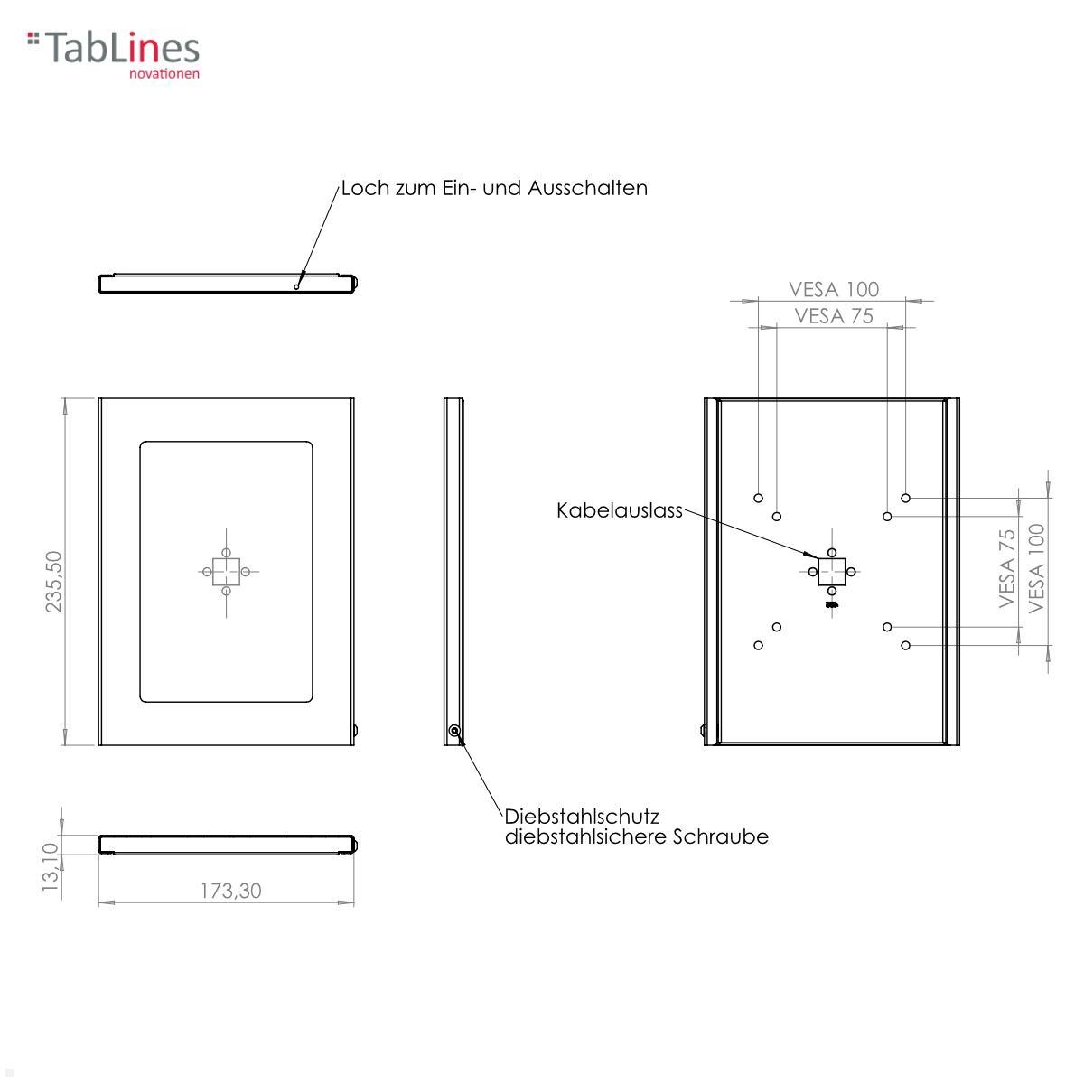 TabLines TSG086E Tablet Schutzgehäuse für Apple iPad Mini 6 (2021), Edelstahl technische Zeichnung