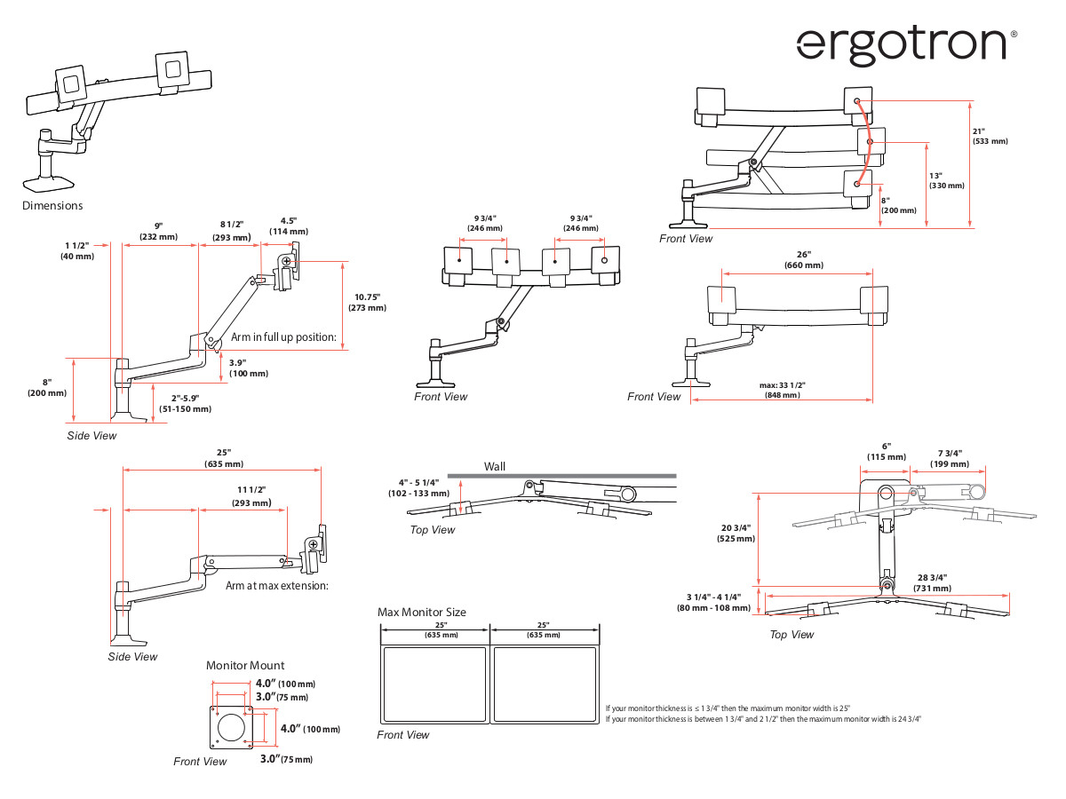 Ergotron LX Dual Tisch Monitorhalterung für USM Tisch, weiß (46-490-217) technische Zeichnung