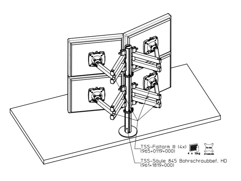 Novus TSS Quattro Halterung für 4 Monitore / Tischhalterung 4009729046647  