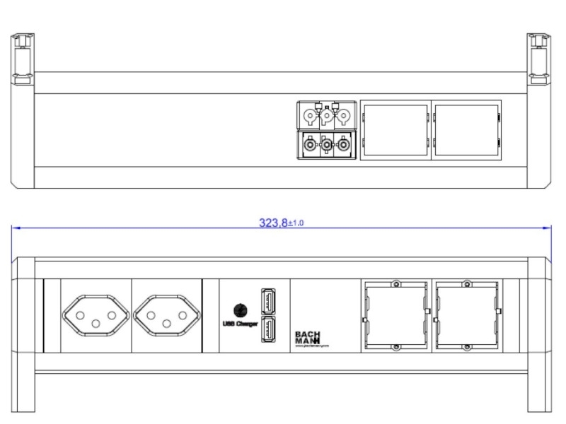 Bachmann DESK 1 2x Steckdose CH, 1x USB Charger, 2x Custom Modul (902.0161) Zeichnung