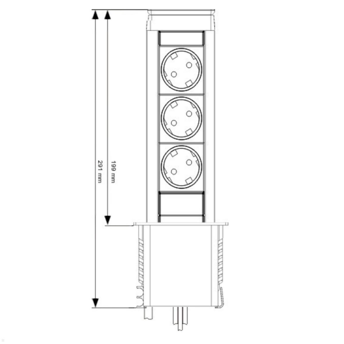 EVOline Port Push Cuisine 3-fach Einbausteckdose, Skizze