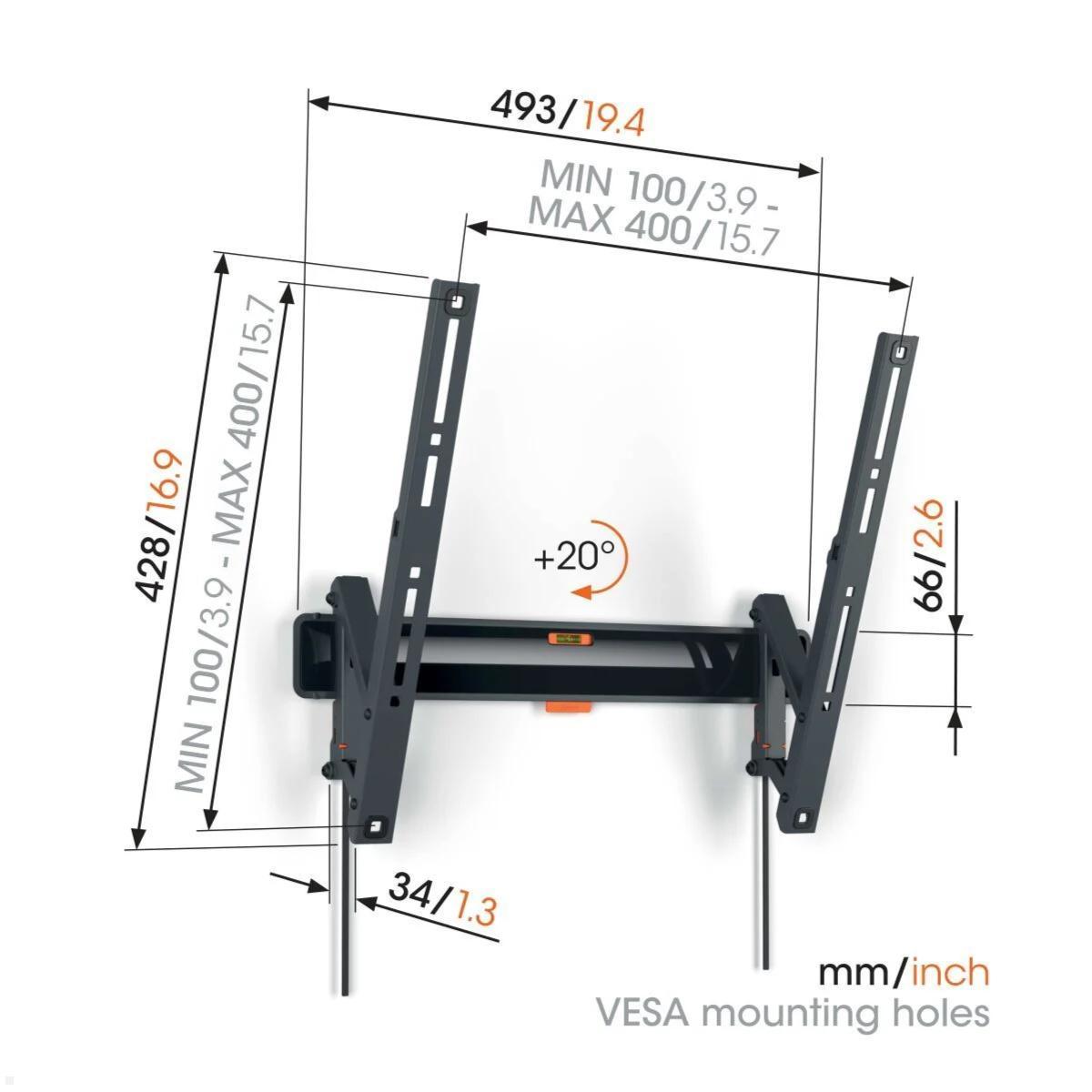 Vogels COMFORT TVM 3415 neigbare TV Wandhalterung 32-65 Zoll, schwarz, Maße