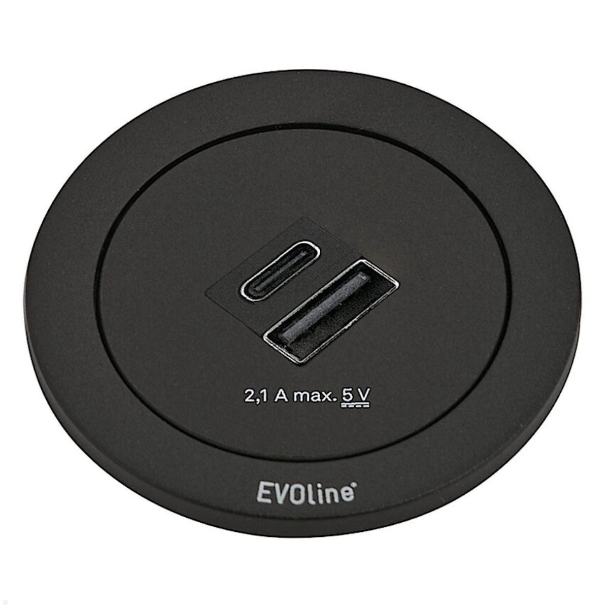 EVOline One Einbausteckdose mit USB-A / USB-C Charger, schwarz