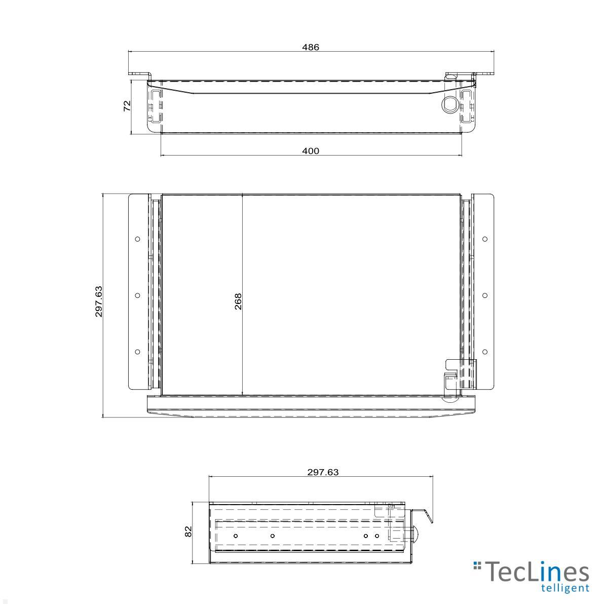 TecLines TUS018B ausziehbare Unterbau Schublade, abschließbar, schwarz technische Zeichnung