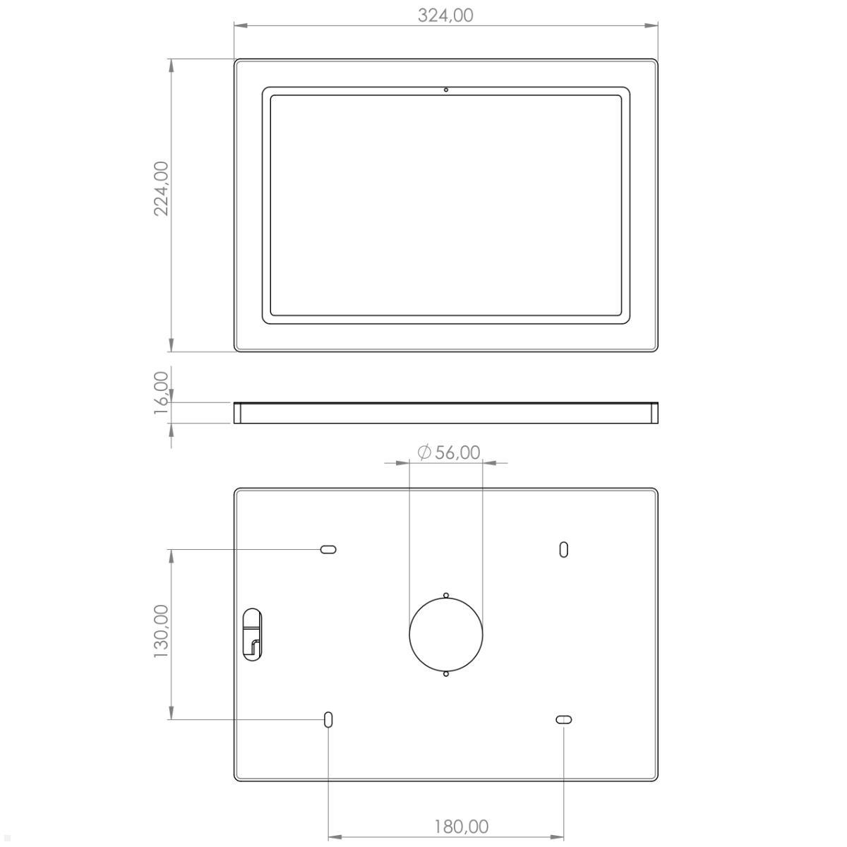 TabLines TWH038S Tablet Wandhalterung für Samsung Tab S7+ 12.4, silber, technische Zeichnung