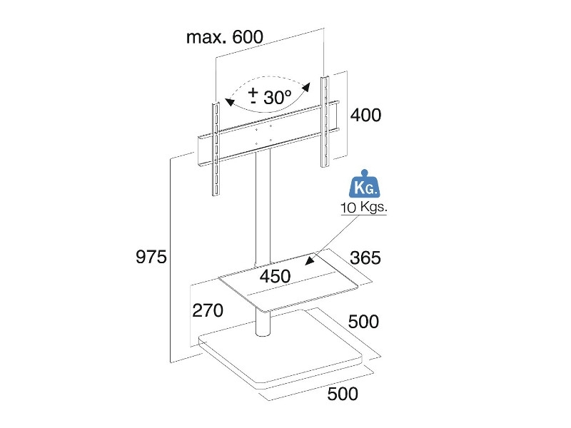 PureMounts GI-PM-204W TV Standfuß schwenkbar, Maße