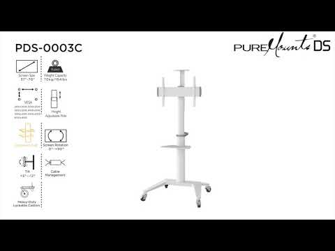 PureMounts PDS-0003C TV Ständer mit Rollen + Ablagen bis 70 Zoll, weiß